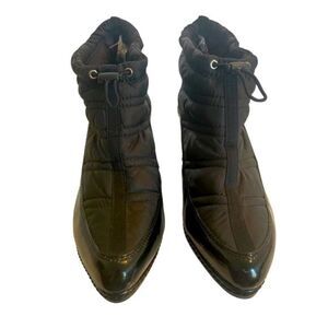 FIONI Quilted Nylon and Faux Leather Wedge Winter Ankle Boot, Size 7.5
